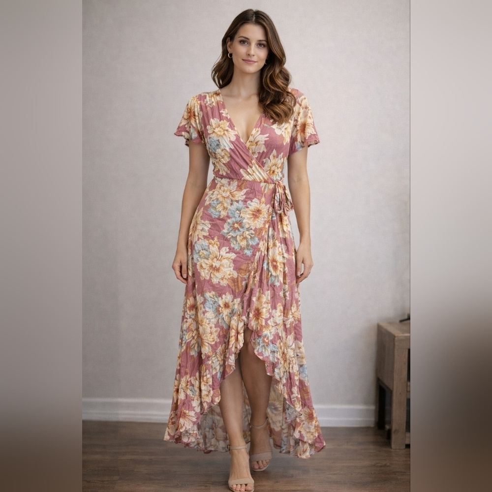 Free people floral wrap dress sz M